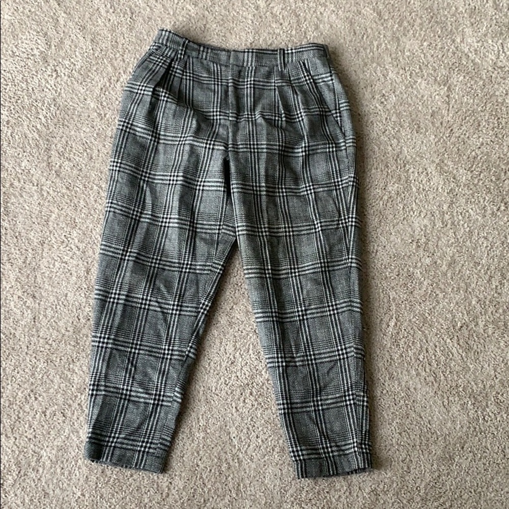 High Waisted Pleated Plaid Pants